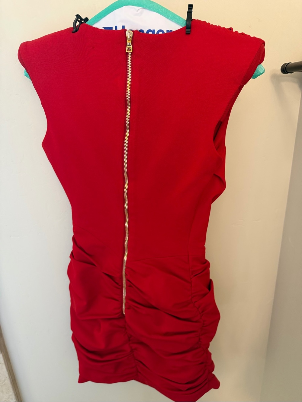Balmain Red Draped Sleeveless Mini Dress - Picture 7 of 8